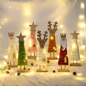 Décoration de noël en feutre, poupée cerf, en laine blanche, cadeau pour enfants, ornement de bureau en bois