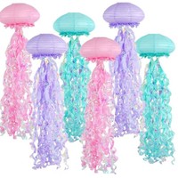 Meerjungfrauen-Geburtstagsdekoration Quallen-Papierhängelampen in Rosa, Lavendel und Blau für Babyparty im Unterwasser-Thema