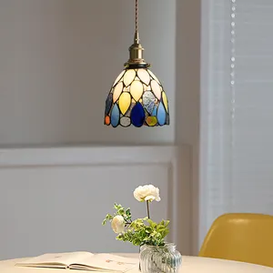 Lâmpada suspensa de vidro colorido para decoração de salas de estar, luminária com pingente ajustável de altura, lâmpada de cozinha