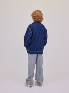 Veste en jean respirante imperméable pour garçon, personnalisée ODM/OEM 2025, lavée à la pierre, <span class=keywords><strong>marron</strong></span> avec col à carreaux - Product Image 2