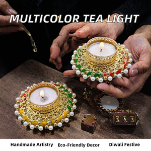 Multicolor Steel <b>Tea</b> <b>Light</b> Holder (Round 4 Inch) Eco-Friendly Handmade Embossing Printing Traditional Indian Wedding Easter - Product Image 2