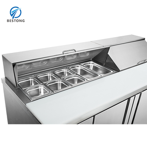 Venta al por mayor de fábrica, refrigerador de mesa de preparación de Pizza ancha, encimera de 3 puertas, estación de preparación de Pizza para ensalada refrigerada - Product Image 4