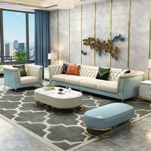 Furnistyle Sofás de cuero blanco <span class=keywords><strong>italiano</strong></span> Juego de chaise lounge moderno de lujo Último diseño para sala de estar moderna Cuero genuino - Product Image 2