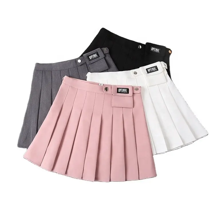 New Summer Mini Tennis Skirt Lady Girls Pleated Short Sexy Crop Skirts Zipper High Waist Solid Cotton Skirt with Pockets