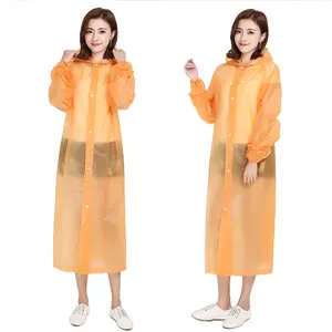 Polar Everest Wholesale Orange PEVA Raincoat Waterproof Reusable Rain Coat 140g Unisex Hooded Adults Raincoat