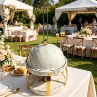 Plat à réchaud suspendu en marbre blanc et or 8L pour buffet d'hôtel, réchaud de buffet de luxe minimaliste blanc pour mariage, maintien au chaud des aliments