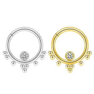 Anneau de nez rond en argent et or avec sertissage en cristal, bijoux de piercing pour usage quotidien DQ00121 - Product Image 5