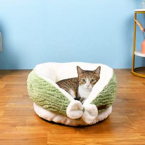 Уютная теплая круглая лежанка для животных из высококачественной ткани, роскошный диван-лежанка для кошек и собак со съемным моющимся чехлом - Product Image 1