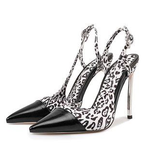 Big Size 47 Women Leopard Patchwork Sandals High Thine <b>Heels</b> Back Strap Shoes on Slingback Pointy <b>Closed</b> <b>Toe</b> Pumps - Product Image 5