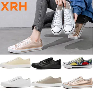 Wholesale Custom Logo Flexible Lace-up Sneakers Silver Shoes Low Top Leather Skateboarding Casual Shoes