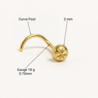 Suministro de fábrica: Piercing de nariz de cartílago de oro macizo de 14K con bola de estrella grabada de 8 puntas, poste curvo de 18G, joyería fina para piercing, regalo de boda