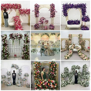 LEDA ของตกแต่งงานแต่งงานคุณภาพสูง ดอกกุหลาบสีชมพูและดอกเบญจมาศสีส้มทำมือ ฉากหลังแขวนประดับดอกไม้ - Product Image 5