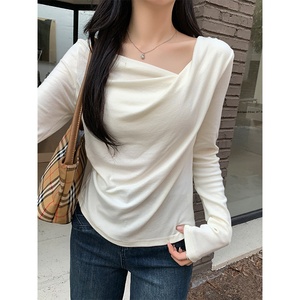<span class=keywords><strong>Pull</strong></span> en maille à manches longues pour <span class=keywords><strong>femme</strong></span>, style japonais, <span class=keywords><strong>col</strong></span> droit, épaules dénudées, <span class=keywords><strong>col</strong></span> <span class=keywords><strong>bateau</strong></span>, froncé, automne-hiver - Product Image 3