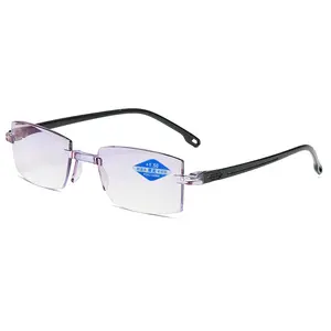 Gafas de lectura antirayos azules para hombres y mujeres, lentes de corte sin montura para presbicia, con luz azul + 1,0 1,5 2,0 2,5