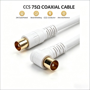 Cable Coaxial de TV de Alta Calidad CCS de 75 Ohmios, Blindado, con Conector Pal F Macho Doble en Ángulo Recto, Longitud OEM para HDTV, Decodificador y DVD - Product Image 1