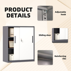 Petit meuble de <span class=keywords><strong>rangement</strong></span> métallique avec serrure à clé et porte <span class=keywords><strong>coulissante</strong></span> pour bureau, salon, appartement, ateliers - Product Image 4
