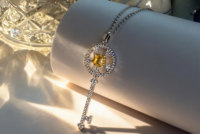 Chaînes de pendentifs clé en argent sterling 925 avec citrine naturelle, pierre de naissance de novembre, gemme jaune de luxe pour femme