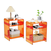 Ensemble de 2 tables d'appoint modernes en acrylique, table pour tourne-disque avec étagère de rangement, table d'appoint transparente, table de chevet, meubles de salon