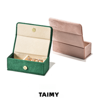 Boîte à bijoux rectangulaire en velours doux de qualité supérieure, logo personnalisé, bouton à pression, boîte de rangement pour bijoux, boîte de présentation de bijoux pour mariage et fiançailles