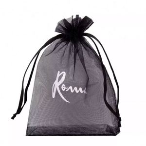 Sacs en organza à cordon, grands sacs cadeaux en organza rose et noir, sacs en organza personnalisés, vente en gros - Product Image 1