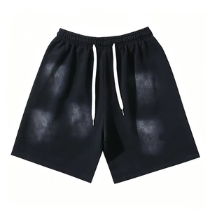 Oversized baggy Fit 380gsm Cotton French Terry T-Shirt and Shorts <b>Set</b> Men's Washed Ink Splash Distressed Streetwear Style - Product Image 3