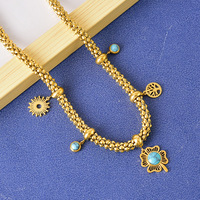 Ensemble de bijoux pendentif en pierre d'arbre de vie turquoise de luxe tour de cou plaqué or 18 carats pour femmes
