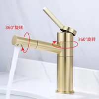 Robinet de lavabo moderne de luxe à 360 degrés avec cartouche céramique, en cuivre brossé doré, robinetterie sanitaire, robinet de salle de bain à débit contrôlé