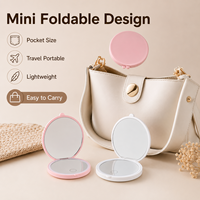 Miroir de Maquillage Compact LED Rechargeable Double Face en Gros, 3 Couleurs Dimmables, HD, Mini Miroir de Voyage Pliant de Poche, Logo Personnalisé