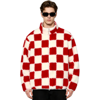 Veste en sherpa à carreaux pour homme, fermeture éclair, manteau en polaire d'hiver, fabrication sur mesure, étiquette privée, vente en gros