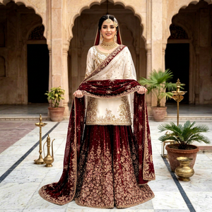 Kurta tradicional bordada, lehenga con dupatta con estampado floral para mujer, vestido de seda y terciopelo para bodas y compromisos en India y Pakistán. - Product Image 1