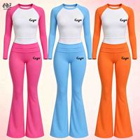 Ensemble deux pièces décontracté en coton pour femmes, coupe ajustée, manches longues, bas évasé, avec logo personnalisé, idéal pour l'automne-hiver, pour les grandes tailles