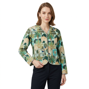 Chaqueta Corta Reversible Acolchada de Algodón 100% para Mujer, Diseño Floral Bohemio con Estampado de Bloques y Patchwork, para Otoño e Invierno - Product Image 1