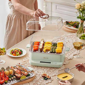 Cuiseur vapeur électrique Little Bear DZG-C90G3 8-10L à deux niveaux avec minuterie et fonction maintien au chaud vert - Product Image 2