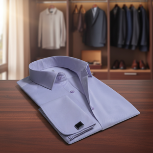 Chemise décontractée pour homme à poignets mousquetaires bleu doux 100 % coton infroissable respirante col carré grande taille - Product Image 3