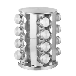 Kitchen Organizer 16 Seasoning Cans Stainless Steel Pice Container Standing Cabinet Seasoning Tower Rotating Spice Rack