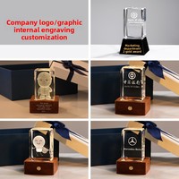 Mini trophée en cristal avec logo personnalisé, incrustation 3D, lumière LED illuminée, veilleuse pour réunion annuelle d'entreprise, cadeaux de bienvenue pour entreprises