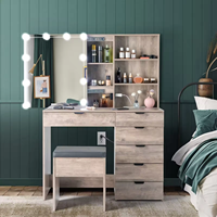 Muebles Coiffeuse Tocador Table de maquillage en bois avec miroir LED Station de charge et tiroirs