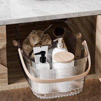Panier de rangement transparent en plastique de style nordique avec poignée pour salle de bain, lavage, bain et utilisation sur bureau