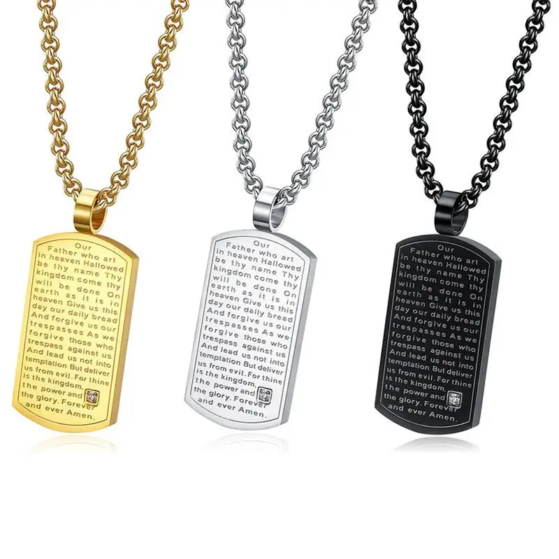 Fashion Mens Crystal DogTag Black Dog Tag Charm Pendant Men Stainless Steel Necklace For Mens