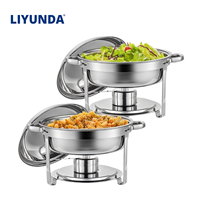 LIYUNDA Exquisite Cheffing Dish Round Stainless Steel Buffet Food Warmer 5L 7L Gas Steam Chafer Set Detachable for Catering