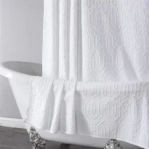 Hotel qualität Weiß Wasserdichter Luxus Strukturierter Dusch vorhang Stoff 3D geprägter geometrischer moderner Dusch vorhang für Badezimmer