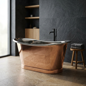 Baignoire autoportante en cuivre double cuvette, finition nickel poli à l'intérieur, pour usage domestique - Product Image 1