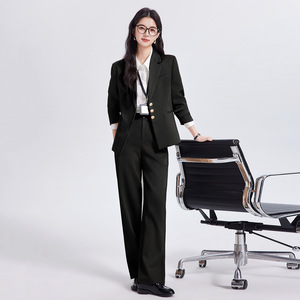 Women's Business Suit Set Three Quarter Sleeve Anti-Wrinkle Wool Blend Professional Office Wear - Product Image 1