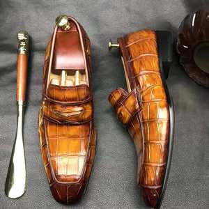 Goodyear Welt Luxury Penny <span class=keywords><strong>Mocasines</strong></span> Zapatos para hombres Zapatos formales de cuero de cocodrilo genuino Hombre Oficina Vestido de piel de cocodrilo Zapatos de hombre - Product Image 3