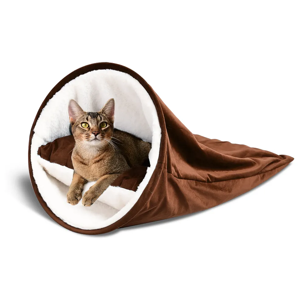 Özel Logo tasarım kişiselleştirilmiş kış küçük hayvan yavru yatak yuvarlak şekilli yumuşak kabartmak Pet yuva katlanır sevimli kedi yatak tünel