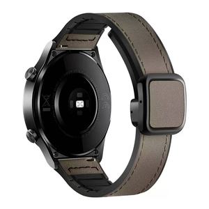 Bracelets magnétiques en silicone souple + cuir véritable de 20 mm et 22 mm avec boucle carrée magnétique pour montres Huiwei, Samsung, <span class=keywords><strong>Garmin</strong></span> - Product Image 4