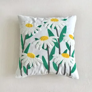 Amity Boho Farmhouse Embroidery Flowers Jacquard Polyester Cotton Sofa Pillow Case Floral Cushion Cover