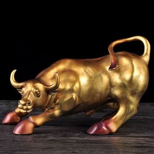Brass Wall Street Bull Figurine Golden Bronze Office Decor Business Gift Chinese Zodiac Animal - Product Image 1