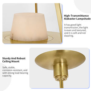 Lampada a Sospensione Moderna in Alabastro, Lussuosa Decorazione per Hotel, Cornice Geometrica in Ottone, Base in Pietra, Illuminazione LED Divina - Product Image 3