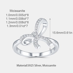 Anello con Fiocco in Moissanite Pavé, Argento Sterling 925, Design a Nastro Delicato per Donne, Regalo di Anniversario, Gioielleria Fine - Product Image 4
